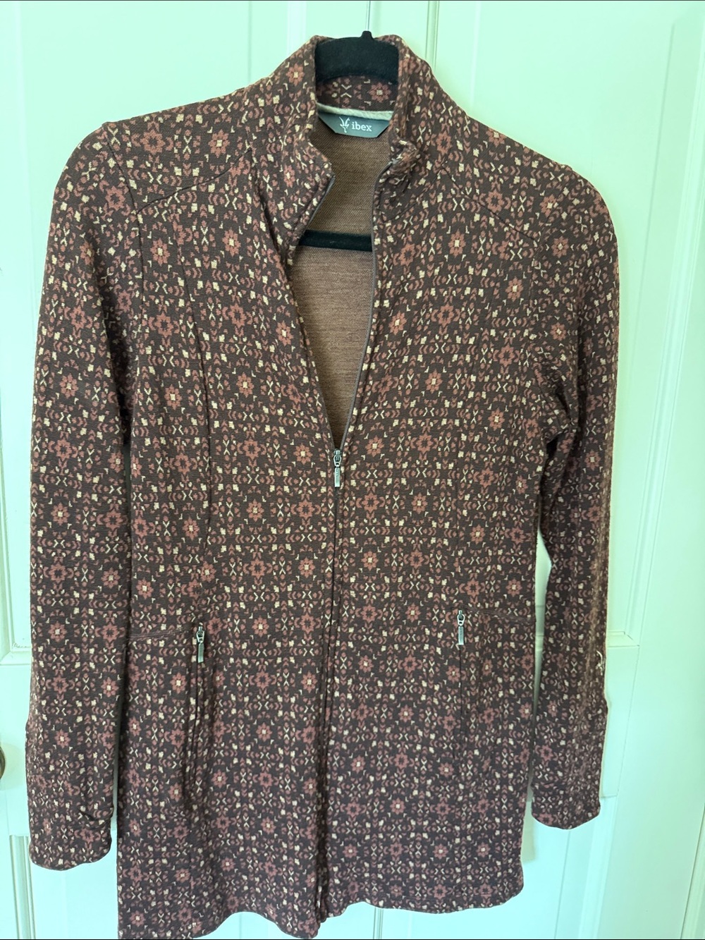 ibex Brown and Pink Geometric Zip-Front Jacket